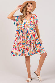 SAGE + FIG Full Size Floral Button-Down Short Sleeve Dress | Knee Length Dresses Daverri Fashions