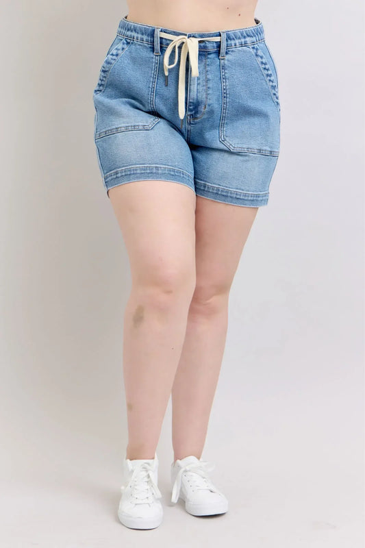 Judy Blue Plus Size High Waist Vintage Wash Denim Shorts - DAVERRI FASHIONS