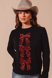 SO ME Sequins Bow Ribbon Embellished Christmas Sweater | Sweaters Daverri Fashions