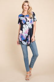 BOMBOM Printed Round Neck Short Sleeve T-Shirt | Daverri Fashions