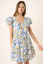 Mittoshop Floral V-Neck Cap Sleeve Mini Dress | Mini Dresses Daverri Fashions
