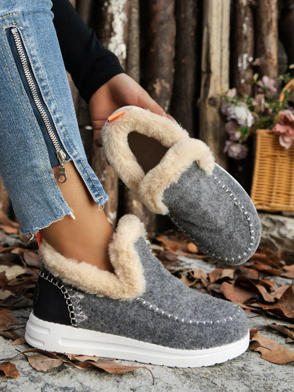 Furry Suede Round Toe Flat Boots | Boots Daverri Fashions