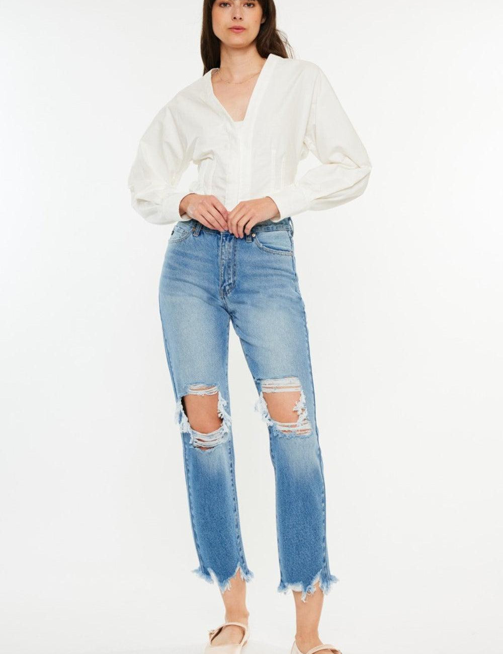 Medium Kancan Distressed Frayed Hem Cropped Jeans | Jeans Daverri Fashions