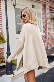 Slit V-Neck Dropped Shoulder Sweater | Sweaters Daverri Fashions