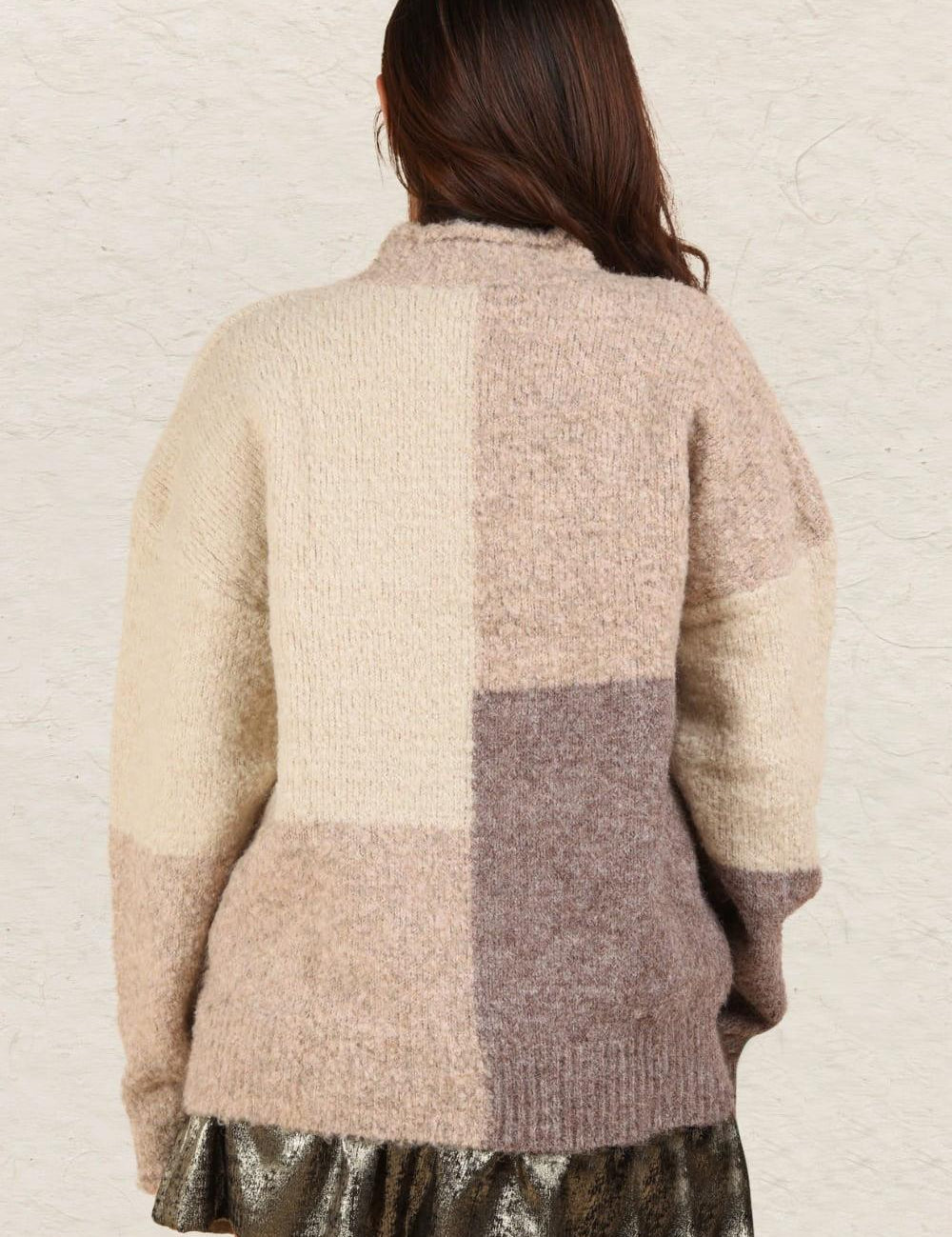 VERY J Color Block Mock Neck Drop Shoulder Sweater Cream | Sweaters Daverri Fashions