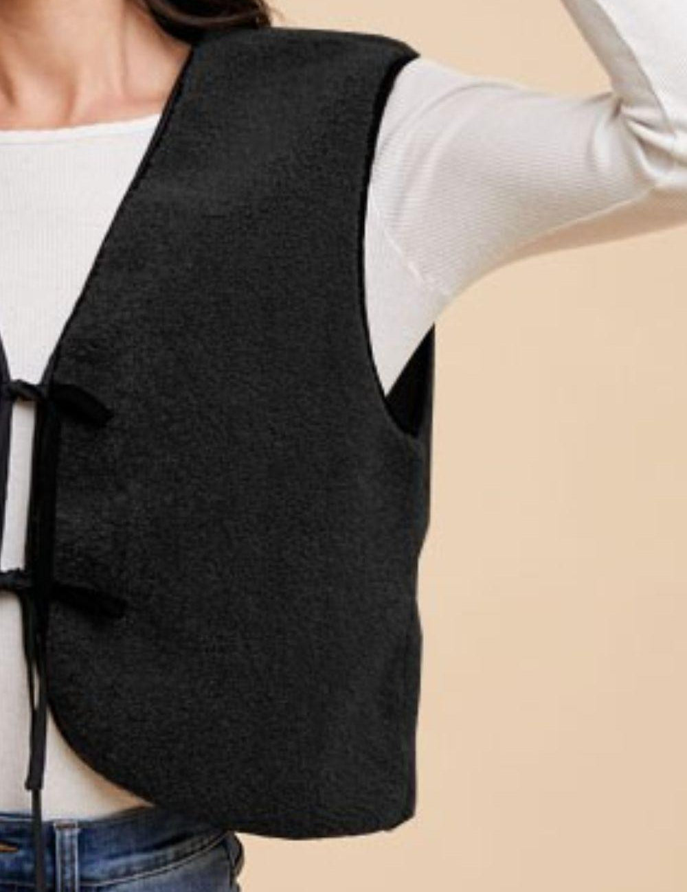 Annie Wear V-Neck Tie Detail Vest Coat | Tops Daverri Fashions