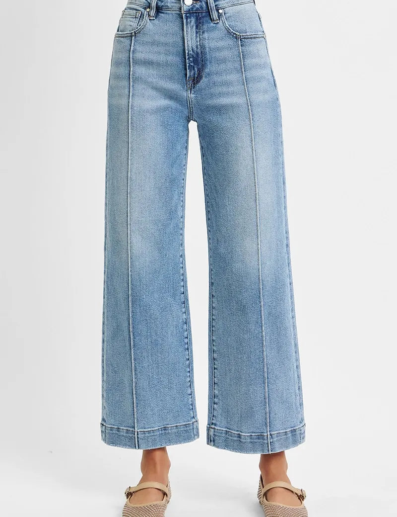 LIGHT RISEN Full Size High Rise Crop Wide Leg Jeans Plus Size | Jeans Daverri Fashions