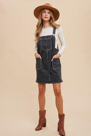 Annie Wear Wide Strap Denim Overall Dress with Pockets | Mini Dresses Daverri Fashions