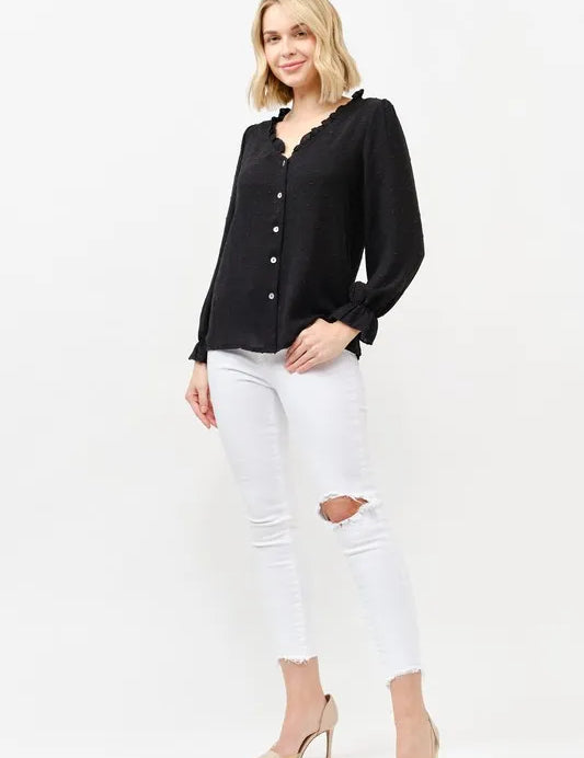 And The Why Polka Dot Ruffle Detailed Blouse Top | Daverri Fashions