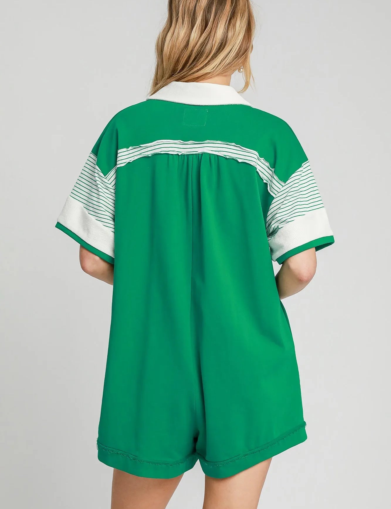 Umgee French Terry Collared Colorblock Romper | Daverri Fashions