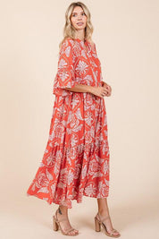 Mittoshop Abstract Leaf Print Tiered Ruffle Dress | Daverri Fashions
