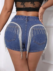 Fringe Back Denim Shorts with Pockets | Shorts Daverri Fashions