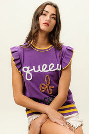 BiBi Queen Of Mardi Ruffled Armhole Sleeveless Knit Top | Knit Tops Daverri Fashions