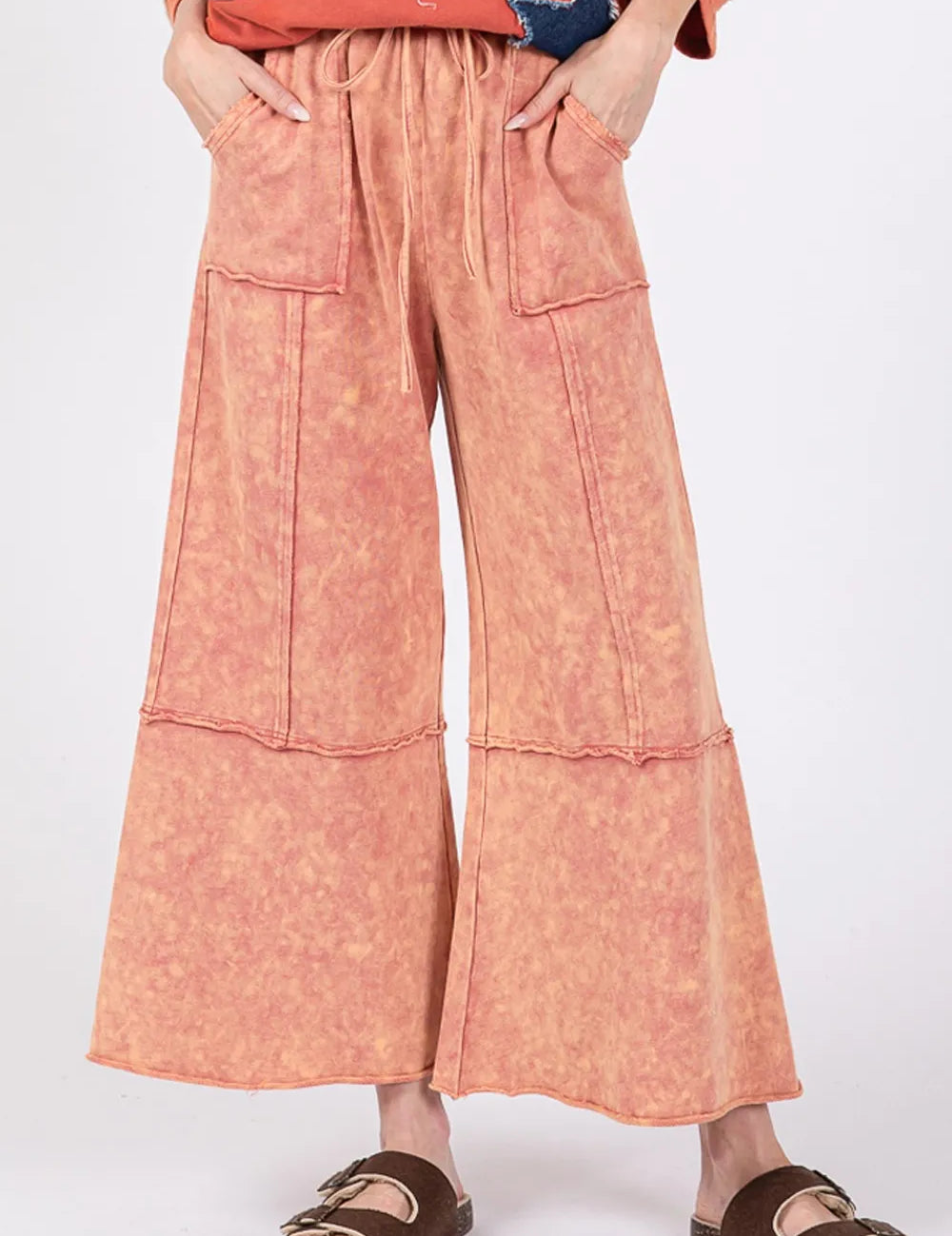 SAGE + FIG Mineral Washed Terry Wide Leg Pants | Pants Daverri Fashions
