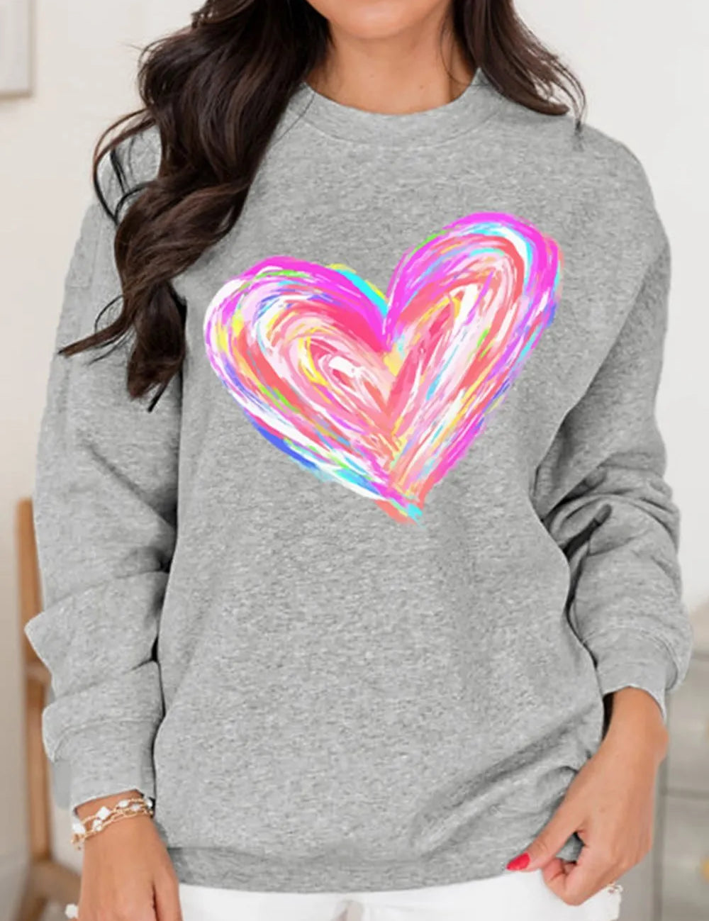 Valentine’s Day Heart Round Neck Drop Shoulder Sweatshirt | Sweatshirts Daverri Fashions