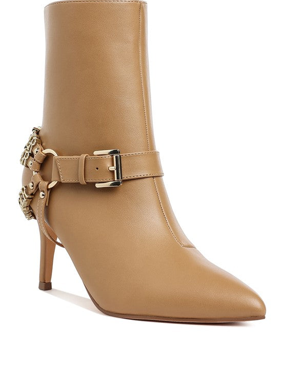 Beige Nicene Harness Detail Stiletto Boots | Boots Daverri Fashions