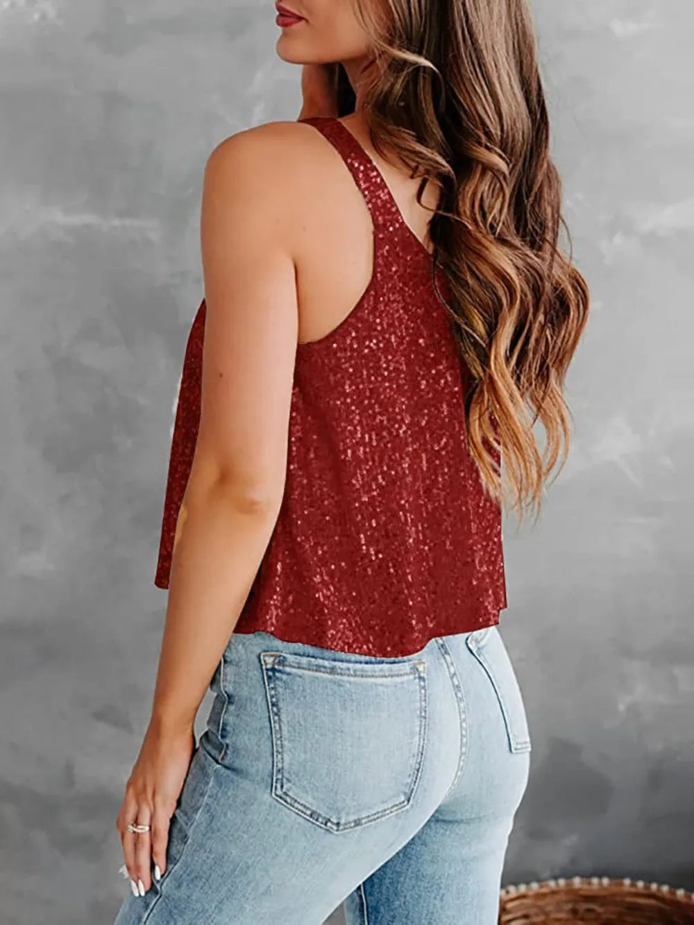Sequin Scoop Neck Tank | Tank Tops Daverri Fashions