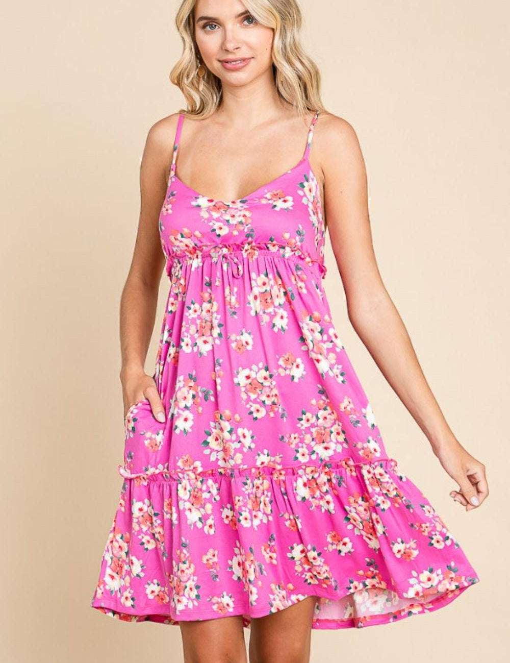 Pink Culture Code Full Size Floral Ruffled Cami Dress | Cami Dresses Daverri Fashions
