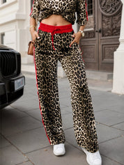 Leopard Round Neck Top and Pants Two-Piece Set | Loungewear Sets Daverri Fashions