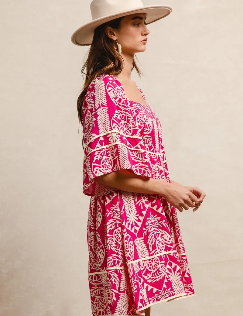 BiBi Aztec Woven Printed Contrast Binding Dress | Mini Dresses Daverri Fashions