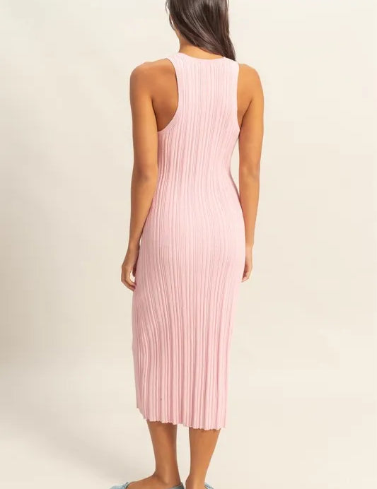 HYFVE Pink Round Neck Bodycon Ribbed Knit Dress | Tank Dresses Daverri Fashions