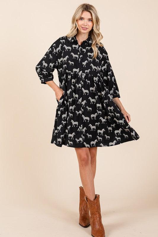 Mittoshop Zebra Print Button Down Shirt Mini Dress | Mini Dresses Daverri Fashions