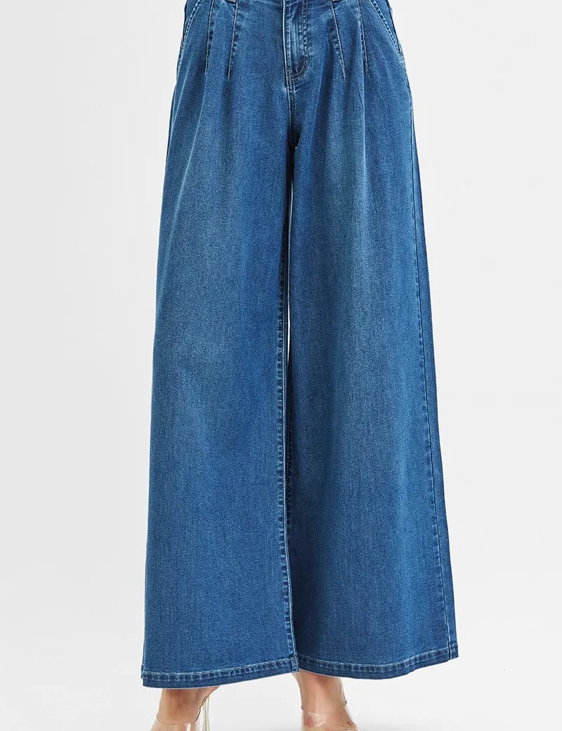 RISEN Mid Rise Fit Wide Leg Knit Denim Look Jeans | Jeans Daverri Fashions