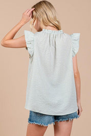 Ces Femme Plaid Notched Ruffled Cap Sleeve Blouse | Blouses Daverri Fashions
