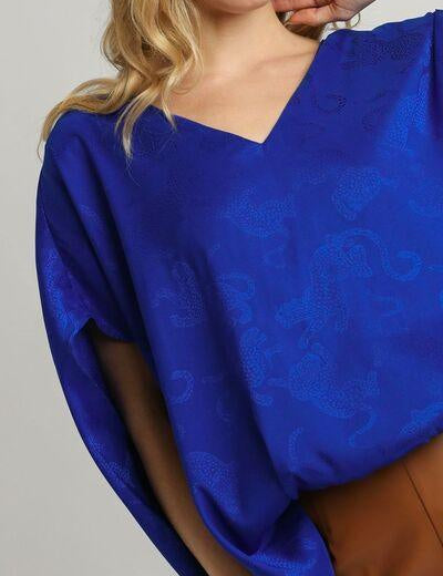 Umgee Full Size Satin Animal Print Jacquard Top | Tops Daverri Fashions