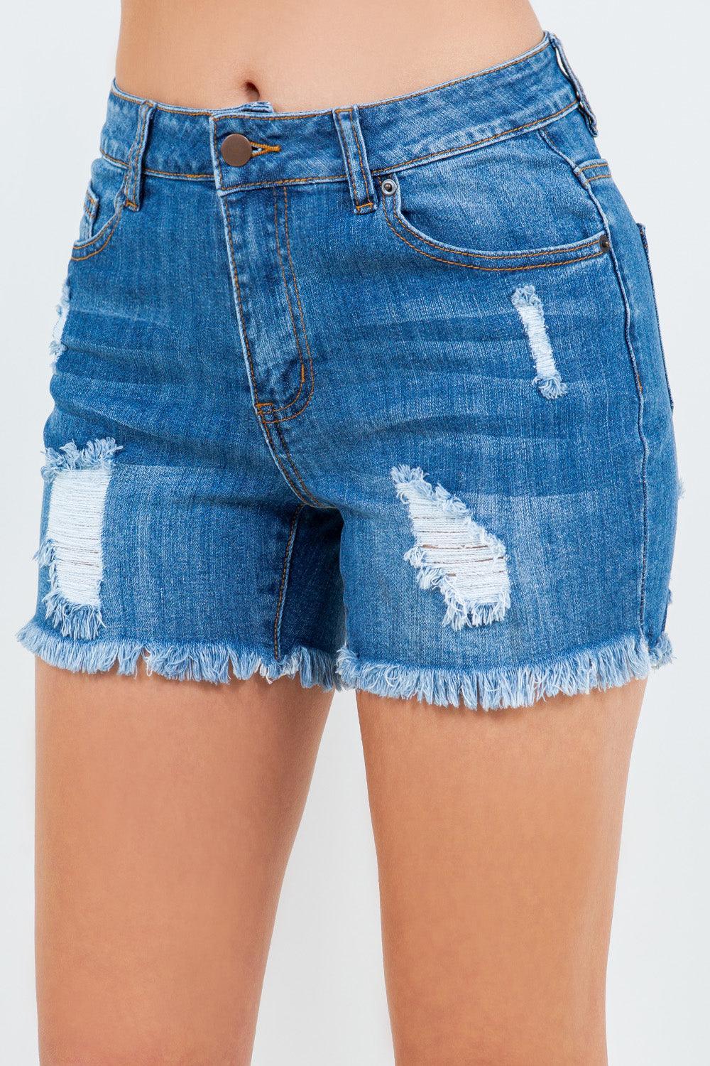 High Waist Distressed Frayed Denim Shorts | Shorts Daverri Fashions