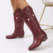 Wine Red Western Star Embroidered Cowboy Boots | Boots Daverri Fashions