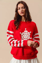 SO ME Christmas Snowflake Crochet Embellished Sweater | Sweaters Daverri Fashions