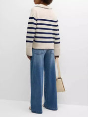 Striped Johnny Collar Sweater | Sweaters Daverri Fashions