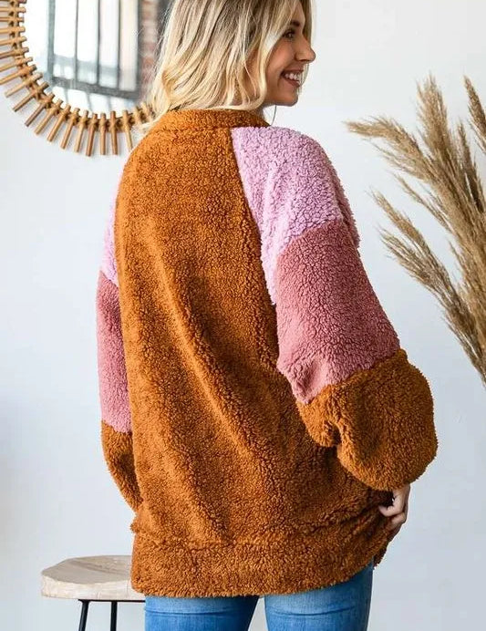 Culture Code Color Block Faux Fur Raglan Sleeve Sweatshirt | Sweatshirts Daverri Fashions