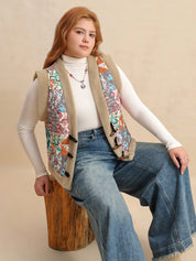 Plus Size Printed Sherpa Vest Coat | Daverri Fashions