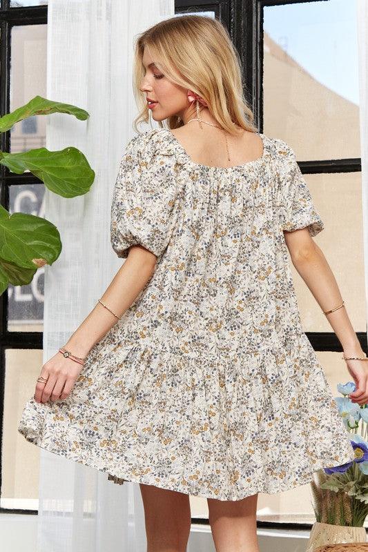 ADORA Floral Square Neck Puff Sleeve Dress | Daverri Fashions