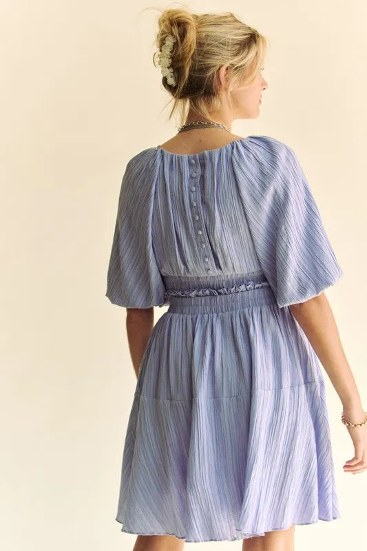 Davi & Dani Back Button Puff Sleeve Mini Dress | Mini Dresses Daverri Fashions