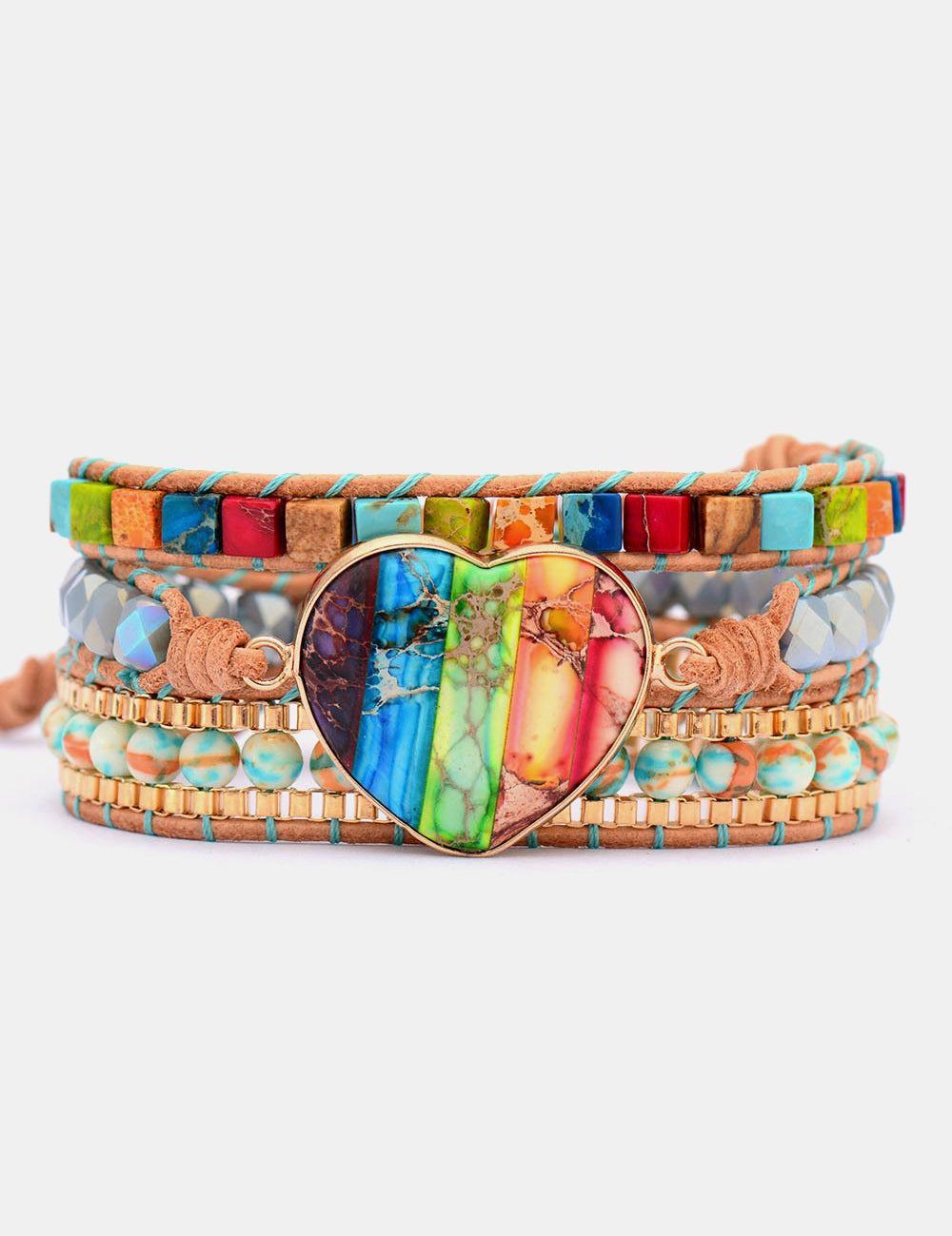 Multicolor One Size Imperial Jasper & Crystal Layered Bracelet | Bracelets Daverri Fashions