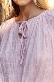 In February Textured Tie Neck Blouse | Daverri Fashions