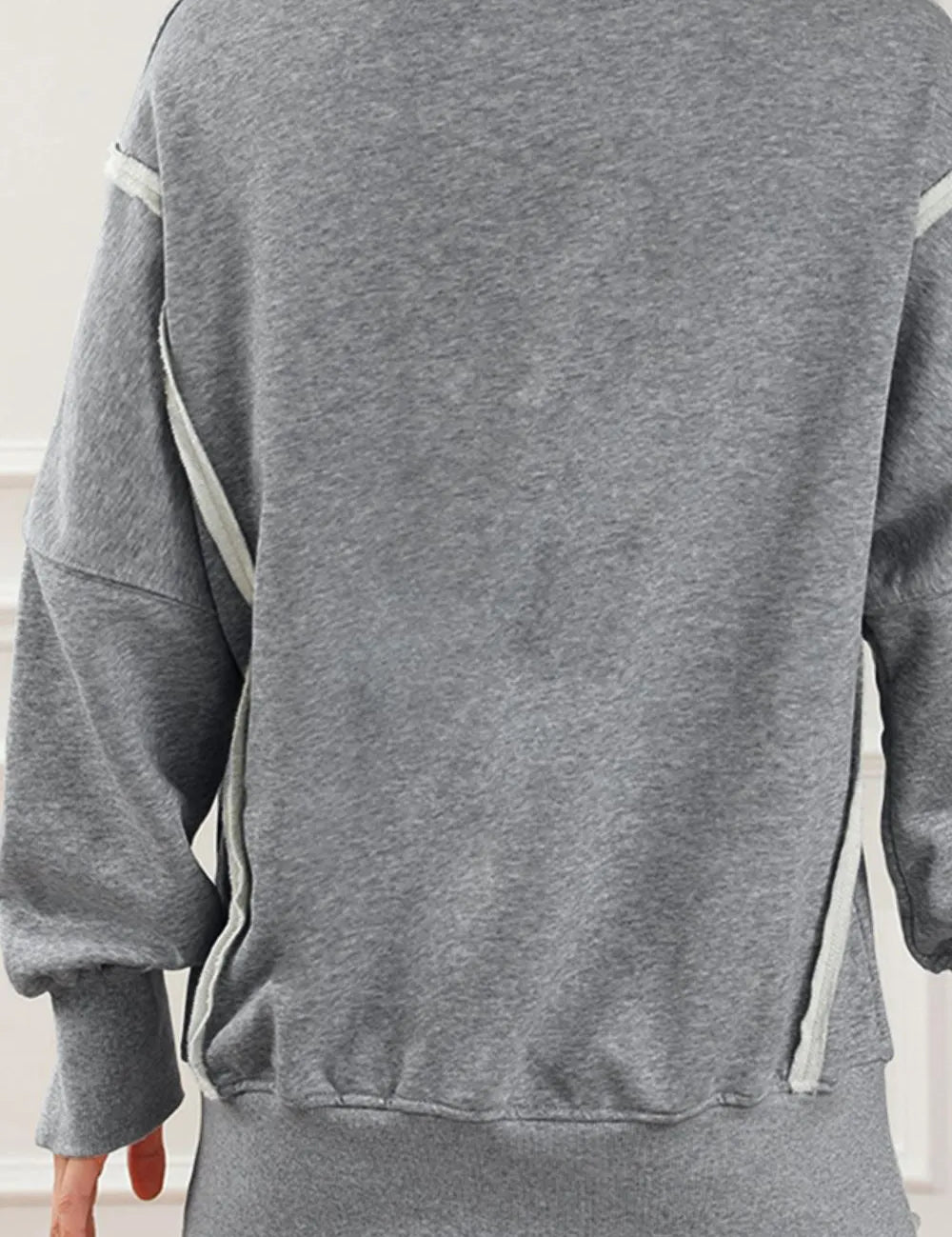 Exposed Seam High-Low Long Sleeve Sweatshirt | Daverri Fashions