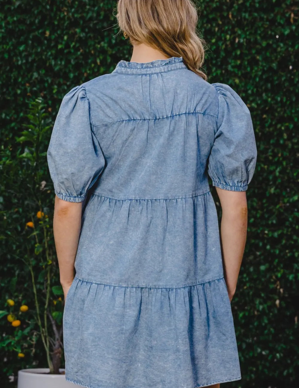 ODDI Washed Tiered Mini Denim Dress | Mini Dresses Daverri Fashions