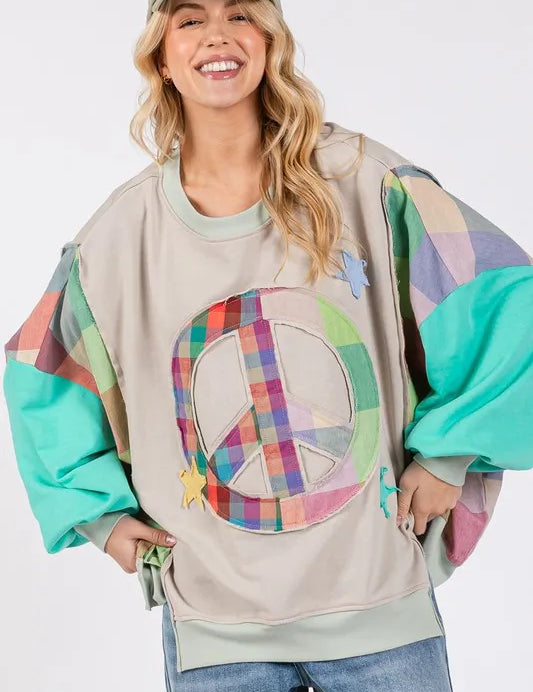 SAGE + FIG Contrast Peace Patch Dropped Shoulder Sweatshirt | Sweatshirts Daverri Fashions