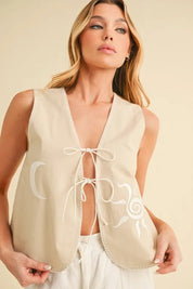 Aemi+Co Embroidered Tied Front Vest Coat | Daverri Fashions