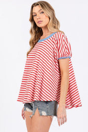 Ces Femme Striped Round Neck Short Sleeve T-Shirt | T-Shirts Daverri Fashions