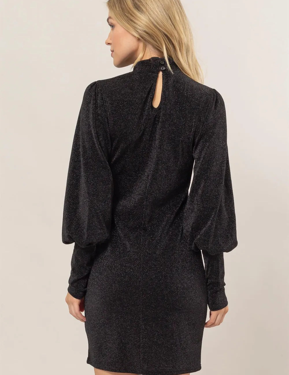 HYFVE Glitter Mock Neck Long Sleeve Mini Dress | Mini Dresses Daverri Fashions