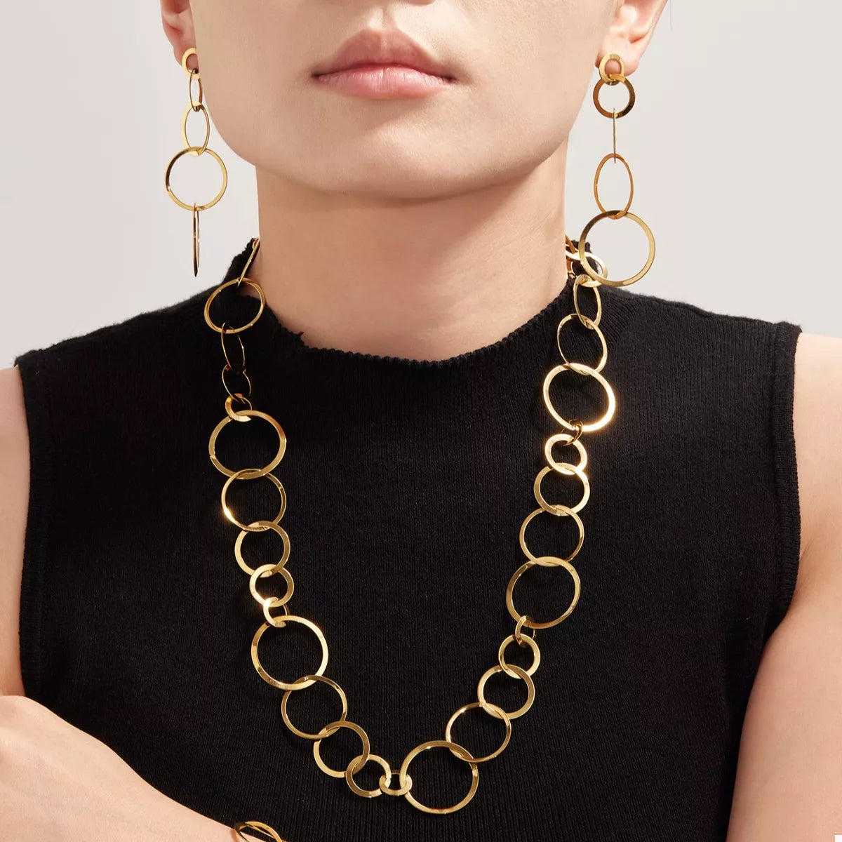 18K Gold-Plated Chain Link Statement Necklace | Necklaces Daverri Fashions