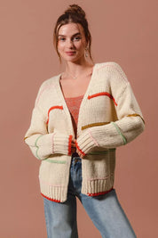 SO ME Loose Fit Multi Stripe Open Front Cardigan | Daverri Fashions