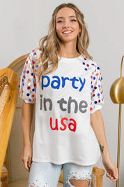 BiBi Party In The Usa Spangle Puff Sleeves Top | Tops Daverri Fashions