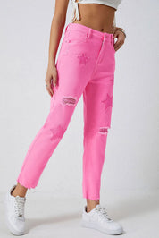 Star Raw Hem Distressed Jeans | Jeans Daverri Fashions