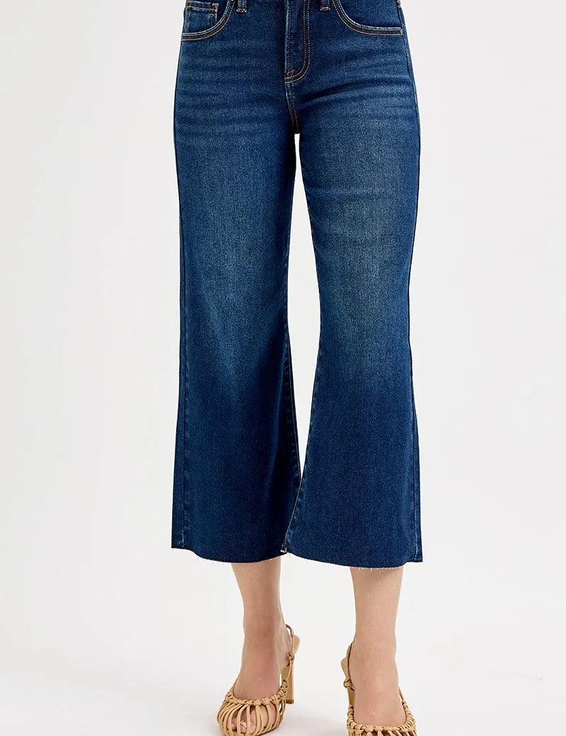 RISEN Full Size Tummy Control High Rise Crop Wide Jeans Plus Size | Jeans Daverri Fashions